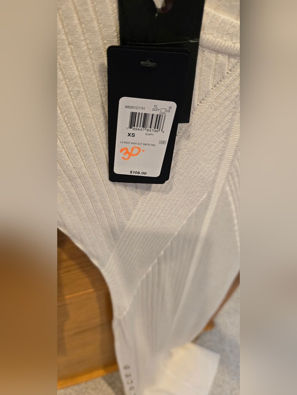 NWT GUESS Ribbed Long Sleeve Cream Bodycon Dress, XS - Picture 5 of 9